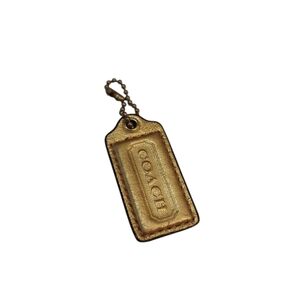 Coach Gold Leather Hangtag Charm Brass Hardware Measures 2" X 1"